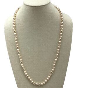 Vintage Single Strand Faux Pearl Necklace Knotted in Silk Thread Beads Jewelry